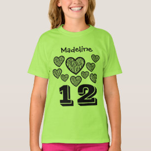 12 Birthday Girl Hearts Big Number Custom Name Q05 T-Shirt