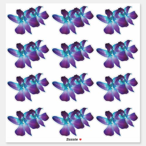 12 Blue Dendrobium Orchid Flower Kiss_Cut Stickers