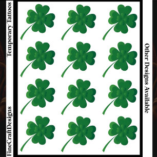 12 Bold Green St. Patrick's Day Four Leaf Clover Temporary Tattoos