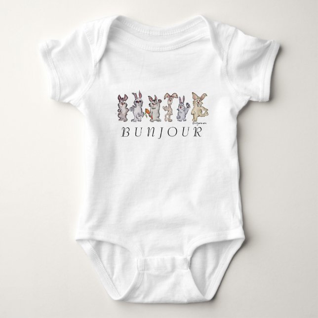12 Cartoon Rabbits Bunjour Cute Baby Baby Bodysuit (Front)