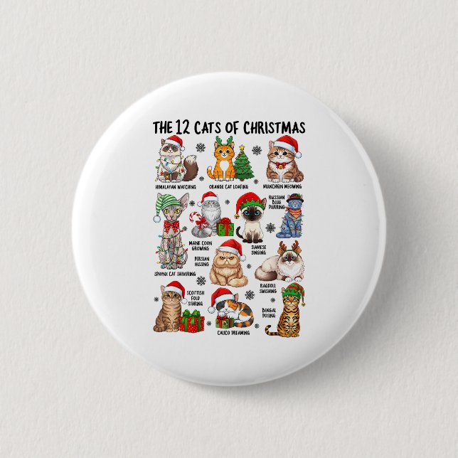 12 Cats Of Christmas Funny Xmas Cat Lover Holiday  Button (Front)