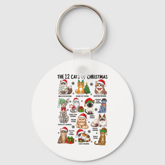 12 Cats Of Christmas Funny Xmas Cat Lover Holiday  Keychain (Front)