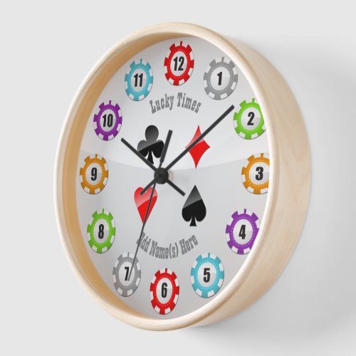 12 Colorful Poker Chips And Playing Cards Suits Clock