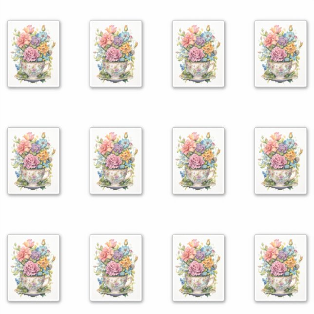 12 Cup of Flowers Sticker (Front)