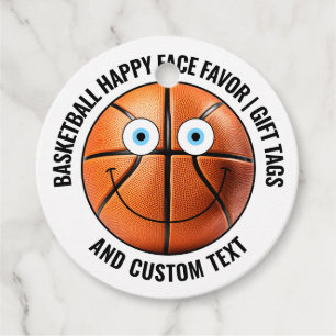12 Custom Basketball BLUE EYES Happy Face Gift Favor Tags