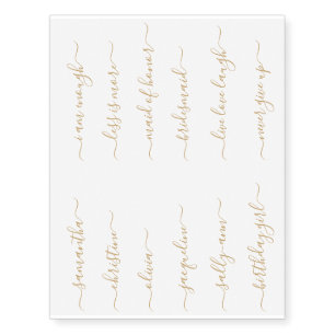 12 Custom Name/Word Elegant Calligraphy Script Gld Temporary Tattoos