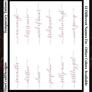 12 Custom Name/Word Elegant Calligraphy Script Mve Temporary Tattoos