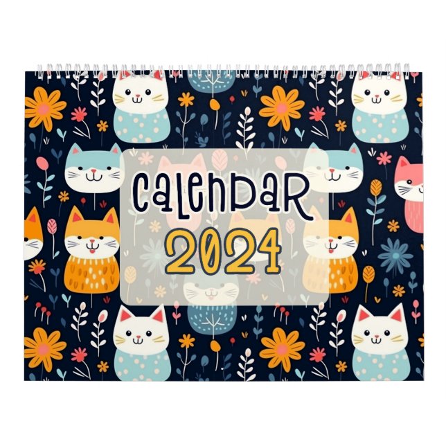 12 Cute Cat Seamless Patterns Designs  Calendar (Cover)