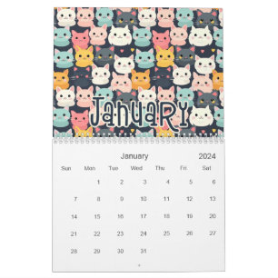 12 Cute Cat Seamless Patterns Designs Calendar