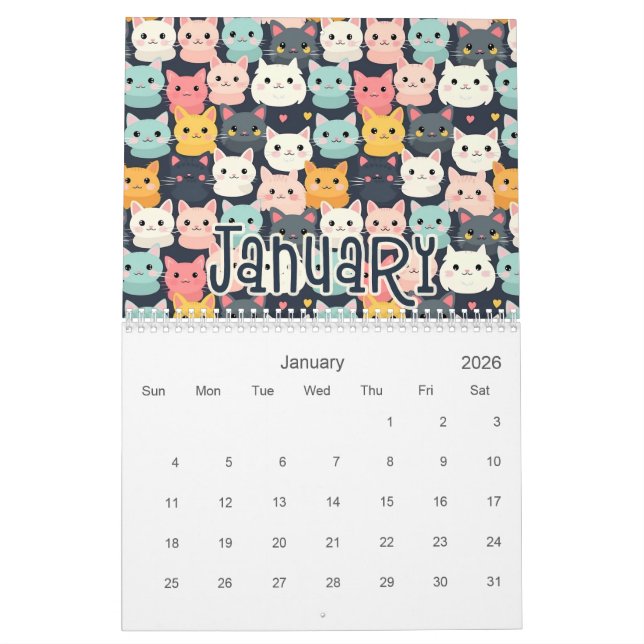 12 Cute Cat Seamless Patterns Designs  Calendar (Jan 2026)
