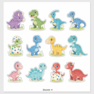 12 Cute Colorful Dino Vinyl Stickers