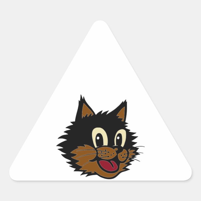12 CUTE SMILING BLACK AND BROWN NAUGHTY CAT TRIANGLE STICKER (Front)