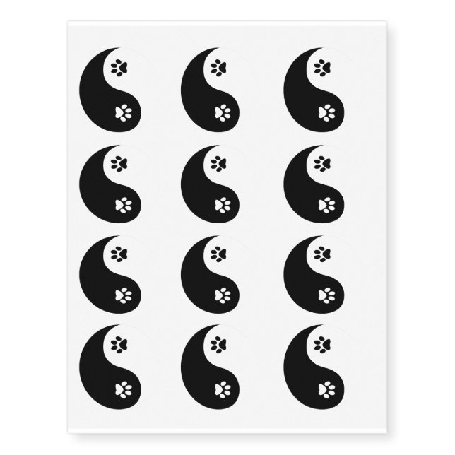 12 Cute Yin Yang Paws Temporary Tattoos (Front)