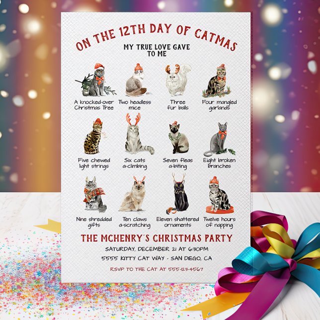12 Day of Catmas Holiday Cat Christmas Party Invit Invitation (Creator Uploaded)