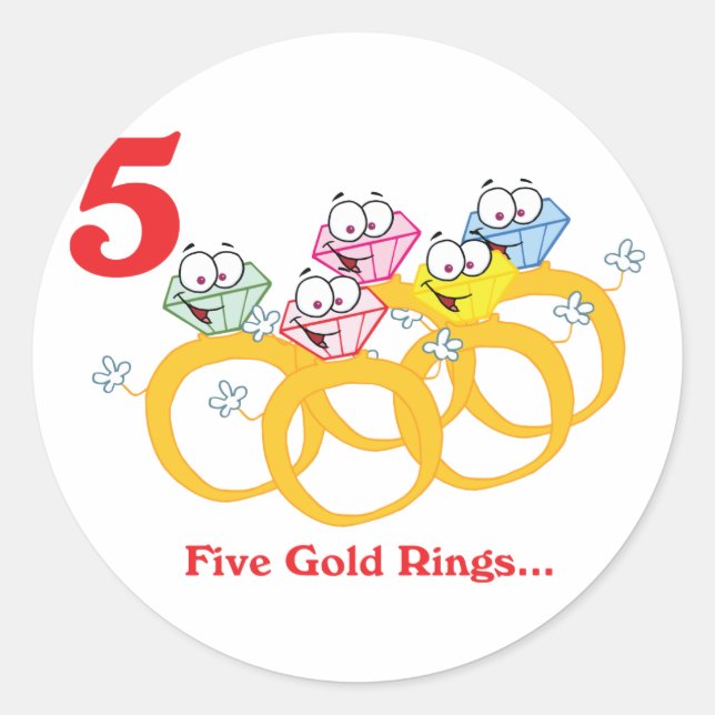 12 days five gold rings classic round sticker (Front)