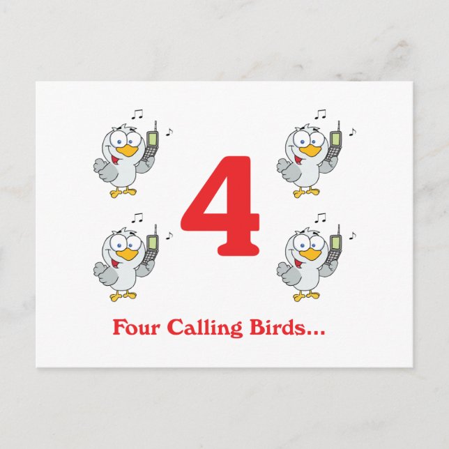 12 days four calling birds postcard (Front)