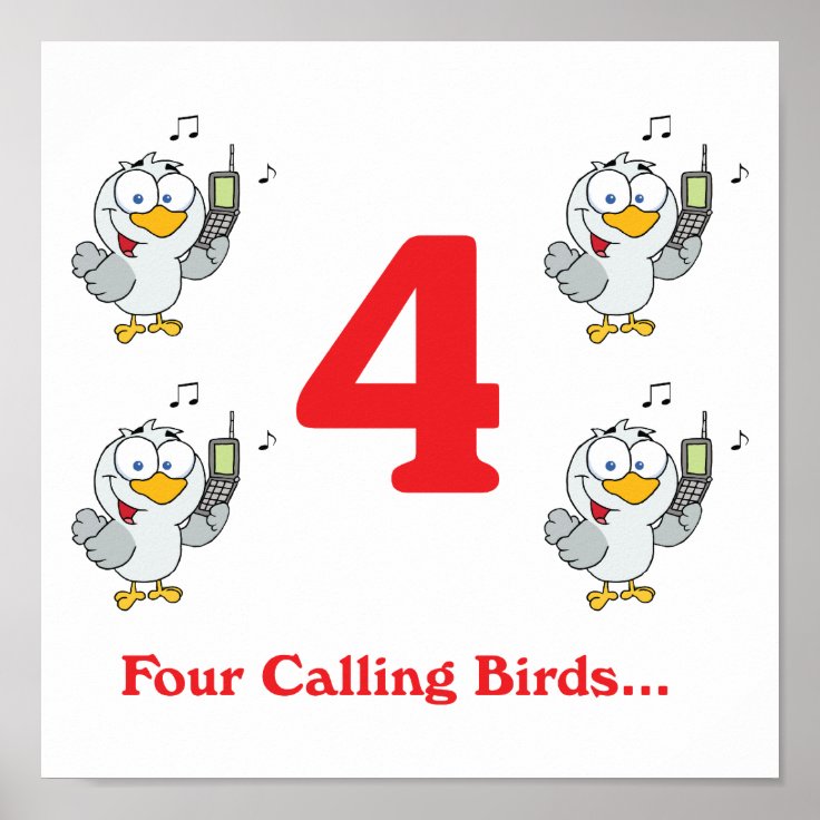 12 days four calling birds poster Zazzle