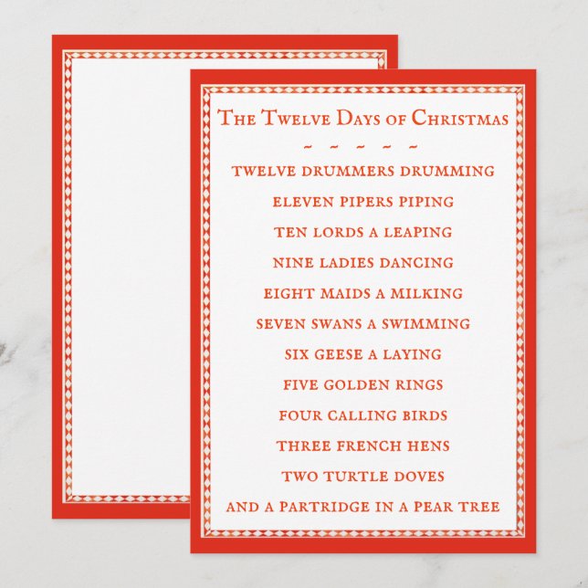 12 DAYS LYRICS 5x7 Flat Card  (Front/Back)