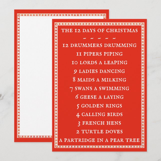 12 DAYS LYRICS 5x7 Flat Card II / Red (Front/Back)
