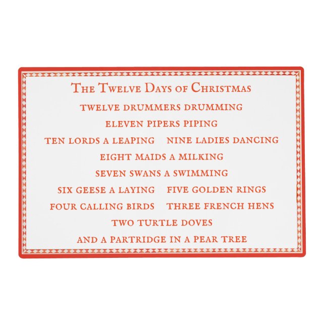 12 DAYS LYRICS Laminated Placemat (Front)