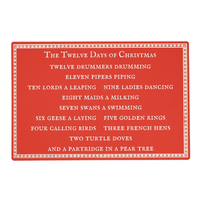 12 DAYS LYRICS Laminated Placemat / Red (Front)