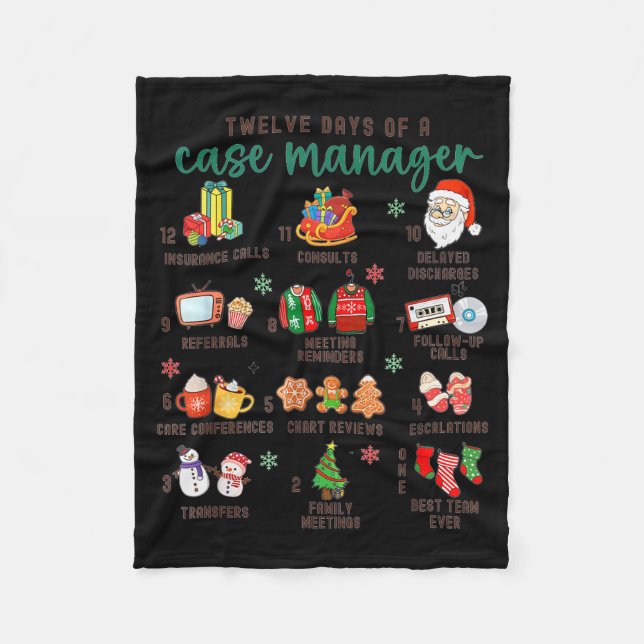 12 Days Nurse Case Management Christmas Case Manag Fleece Blanket (Front)