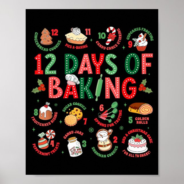 12 Days Of Baking Baker Christmas Cook Chef Baking Poster (Front)