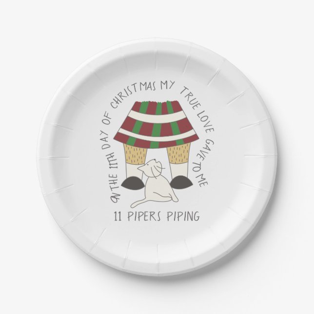 12 Days of Catmas 11 Pipers Piping Christmas Paper Plates (Front)