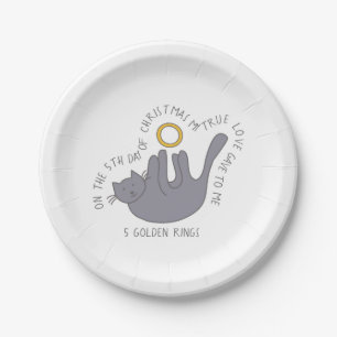 12 Days of Catmas 5 Golden Rings Christmas Paper Plates