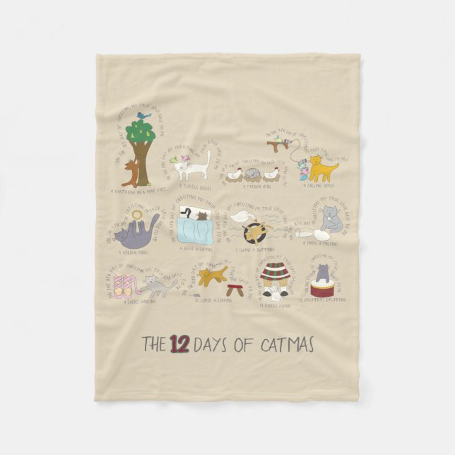 12 Days of Catmas Cute Cartoon Cats Christmas Fleece Blanket (Front)
