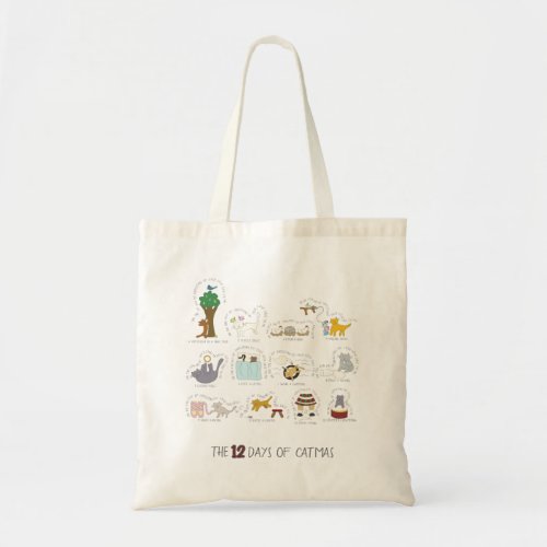 12 Days of Catmas Funny Cartoon Cats Christmas Tote Bag