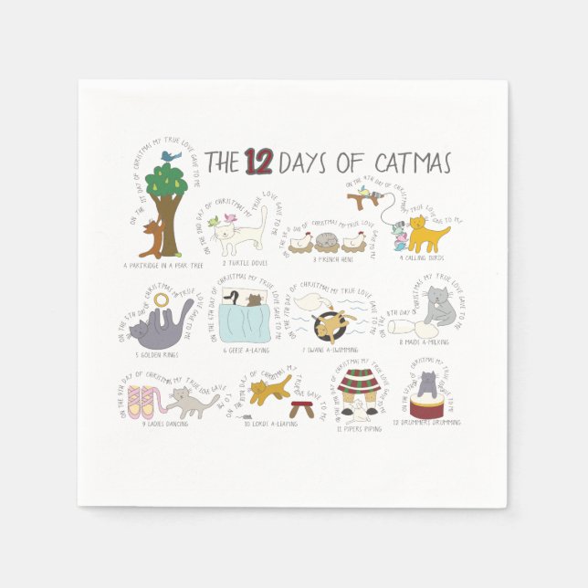 12 Days of Catmas Funny Christmas Party Napkins (Front)