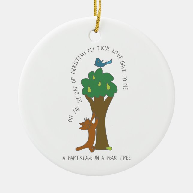 12 Days of Catmas Partridge in a Pear Tree Photo Ceramic Ornament (Front)