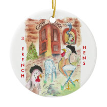 12 Days of Christmas 3 French Hens Ceramic Ornament