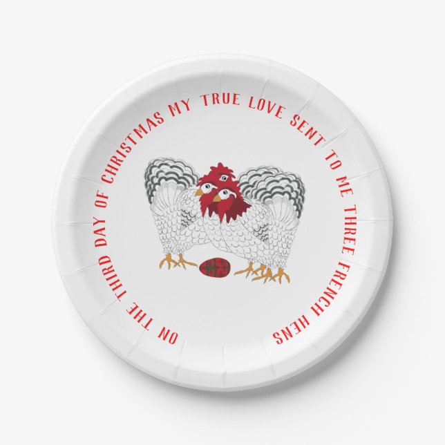 12 Days of Christmas 3 French Hens Paper Plates (Front)