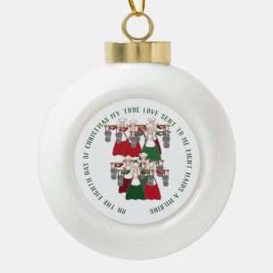 12 Days of Christmas 8 Maids A-Milking Ceramic Ball Christmas Ornament