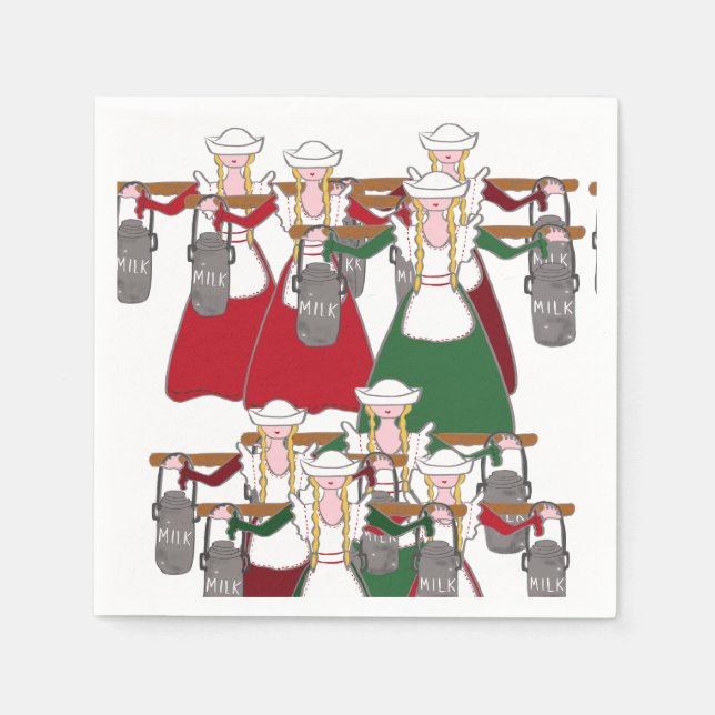 12 Days of Christmas 8 Maids A-Milking Napkins (Front)