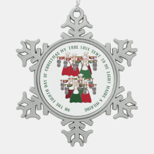 12 Days of Christmas 8 Maids A-Milking Snowflake Pewter Christmas Ornament
