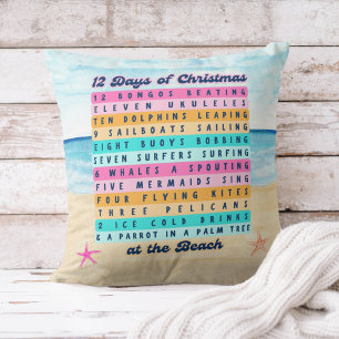 12 Days Of Christmas at the Beach Christmas Throw Pillow