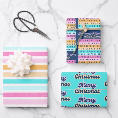 12 Days of Christmas at the Beach Retro Christmas Wrapping Paper Sheets