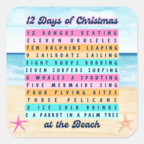 12 Days of Christmas at the Beach Retro Tropical Square Sticker