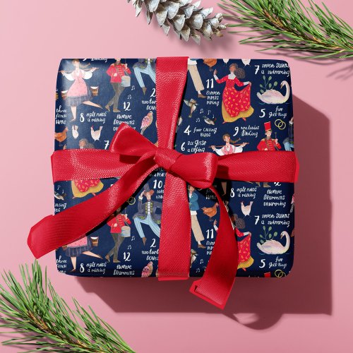 12 Days of Christmas blue Wrapping Paper