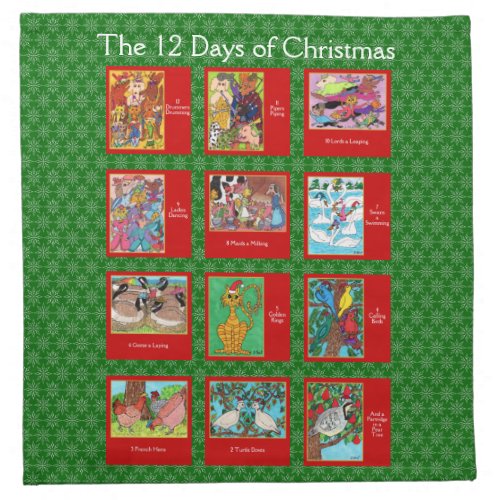 12 Days of Christmas Cute Animals Colorful Holiday Cloth Napkin