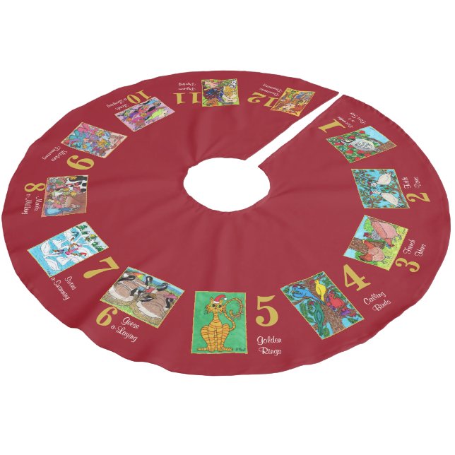 12 Days of Christmas Cute Animals & Typography Brushed Polyester Tree Skirt (Angled)