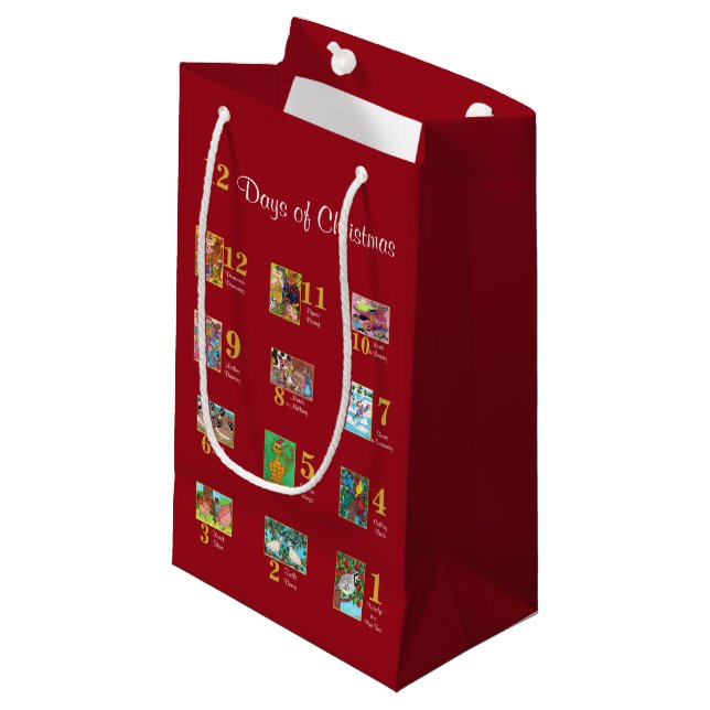 12 Days of Christmas Cute Animals & Typography Small Gift Bag (Front Angled)