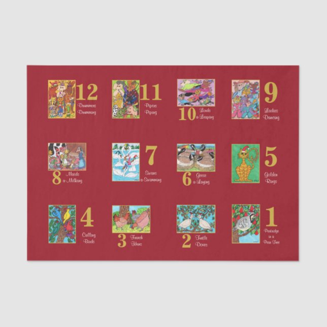 12 Days of Christmas Cute Animals & Typography Tissue Paper (Front)