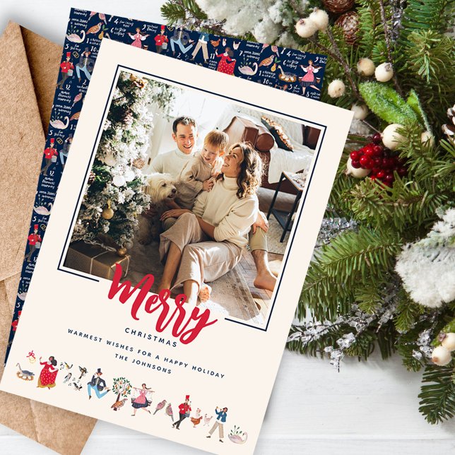 12 Days of Christmas ecru Photo Holiday Card (12 days of Christmas traditional classic Holiday Photo greeting card.)