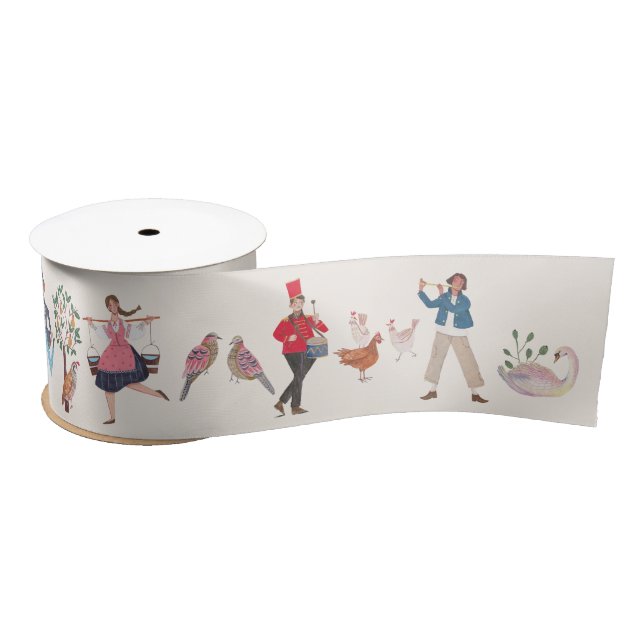 12 Days of Christmas ecru Satin Ribbon (Spool)