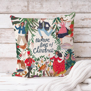 12 Days of Christmas ecru Throw Pillow