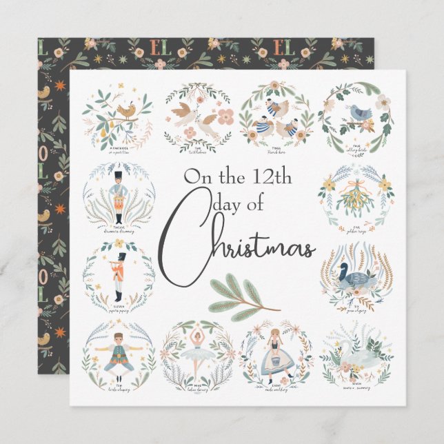12 Days of Christmas Elegant Holiday Card (Front/Back)